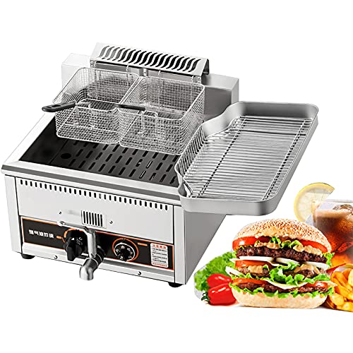 Generic Professionelle Gasfritteuse, kommerzielle Edelstahl-Fritteuse mit Korb & Ölablassventil für Pommes-Restaurants Supermärkte (15/18 Liter)