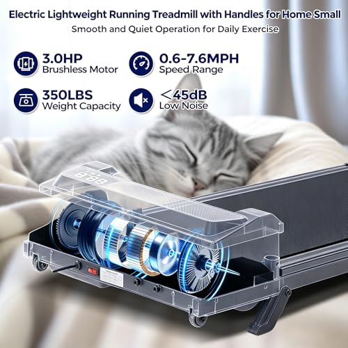 Image of Portable Treadmill with Incline, Walking Pad with Handle Bar for Home, Small Walking Pad Treadmill with Incline and Handles, 3.5HP Electric Mini Treadmills for Home Exercising, 0.6-10MPH, 400LBS