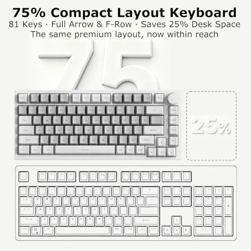 Image of AJAZZ AK820 Wired 75% Mechanical Keyboard, HP-Style Tactile, Hot-Swappable | 81key PBT keycaps, White Backlit 20 modes, Metal Volume Knob, USB-C, Gasket Mount, 5-layer Foam, Dual Drivers Options, PC /Mac