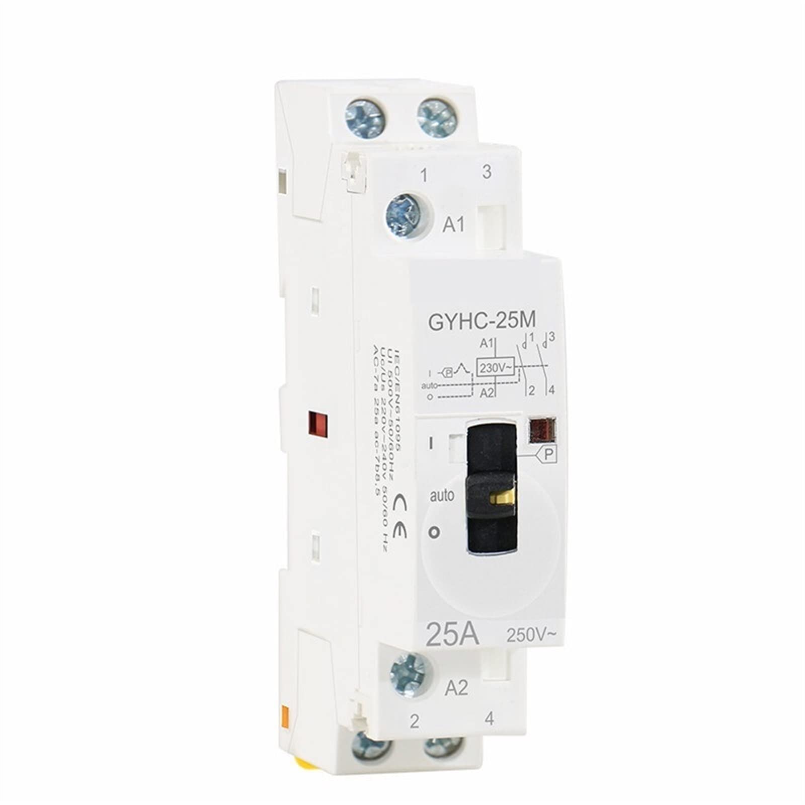 Contactor Modular GYHC 2P 16A 20A 25A 2NO o 2NC 220V Control Manual Contactor doméstico Tipo de carril Din 1 Uds (Color : 2P 25A 2N0 220V)