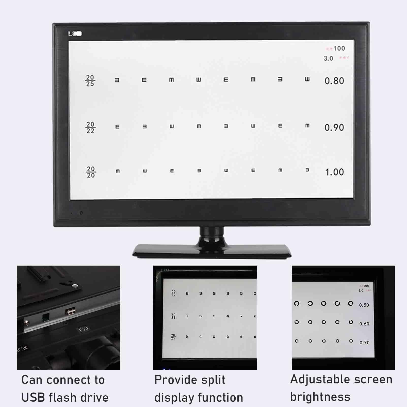 Sehschärfetafel digital visuelle Ziele Ophthalmische Tafel 1-6 m Abstand einstellbar, für optische Shop-Optometrie Erkennung,18.5in