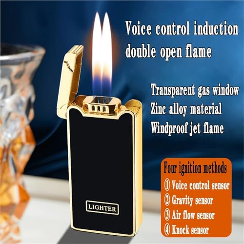 Encendedor metálico inteligente activado por voz doble llama miniatura 3
