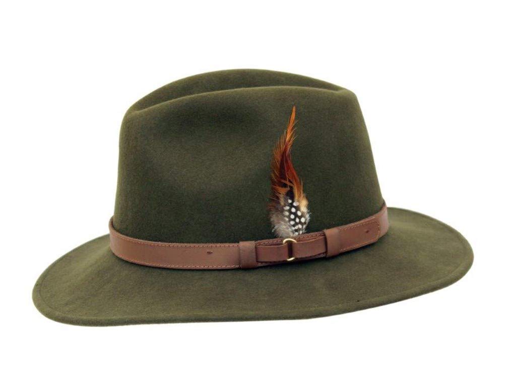 DH Gents Ranger Foldable Crushable Wool Waterproof Felt Fedora Trilby Hat With Leather Band