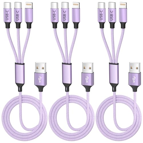 3Packs 4FT Multi Charging Cable with 2 USB-C/IP Port, Purple Charging Cords for Multiple Devices, USB C Splitter Cable, Multiple Charger Cord Travel Car Charger for iPhone17-8, Androids iPad and More by IDISON - Used condition - US$8.11