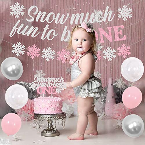 Winter Onederland 1e verjaardag decoraties, meisje sneeuw veel leuk om een banner en taart te zijn, roze zilveren… - Image 4