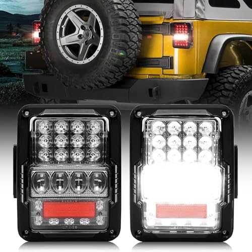 SPL DOT Approved LED Tail Lights with 30W Brighter Reverse Light Compatible with Jeep Wrangler JK JKU 2007-2018, EMC Build-in, Plug & Play, 2 PCS