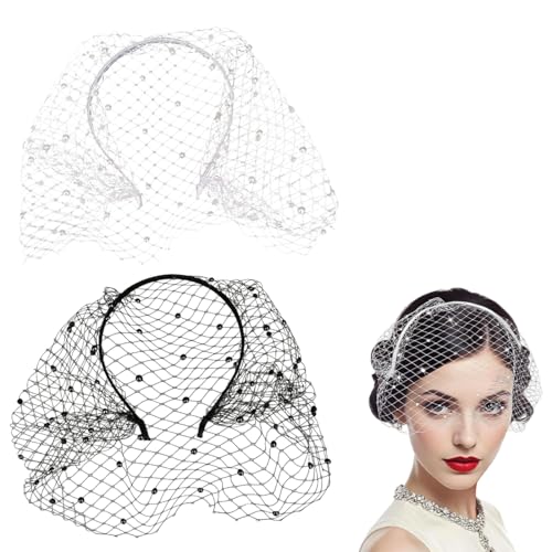 EIHI 2 Piezas Tocados Madrina, Diadema con Redecilla Retro, Pamelas de Boda Invitada Hecho a Mano, Diadema de Malla de Velo, para Miñas y Mujeres