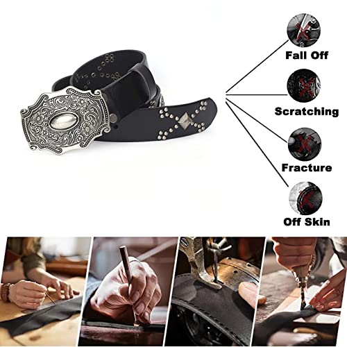 Punk Gothic Studded Belt - Skull Carved Floral Rivet Cowhide With Filigree Silver Buckle4