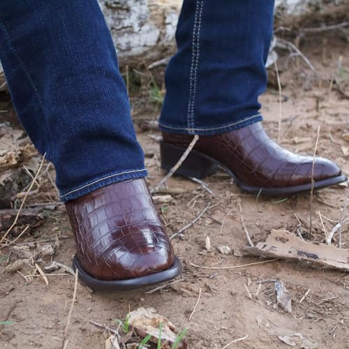 Image of Vaccari Men's Travis Genuine Mocha Alligator Belly Leather Round Toe Western Cowboy Boots - 8 D
