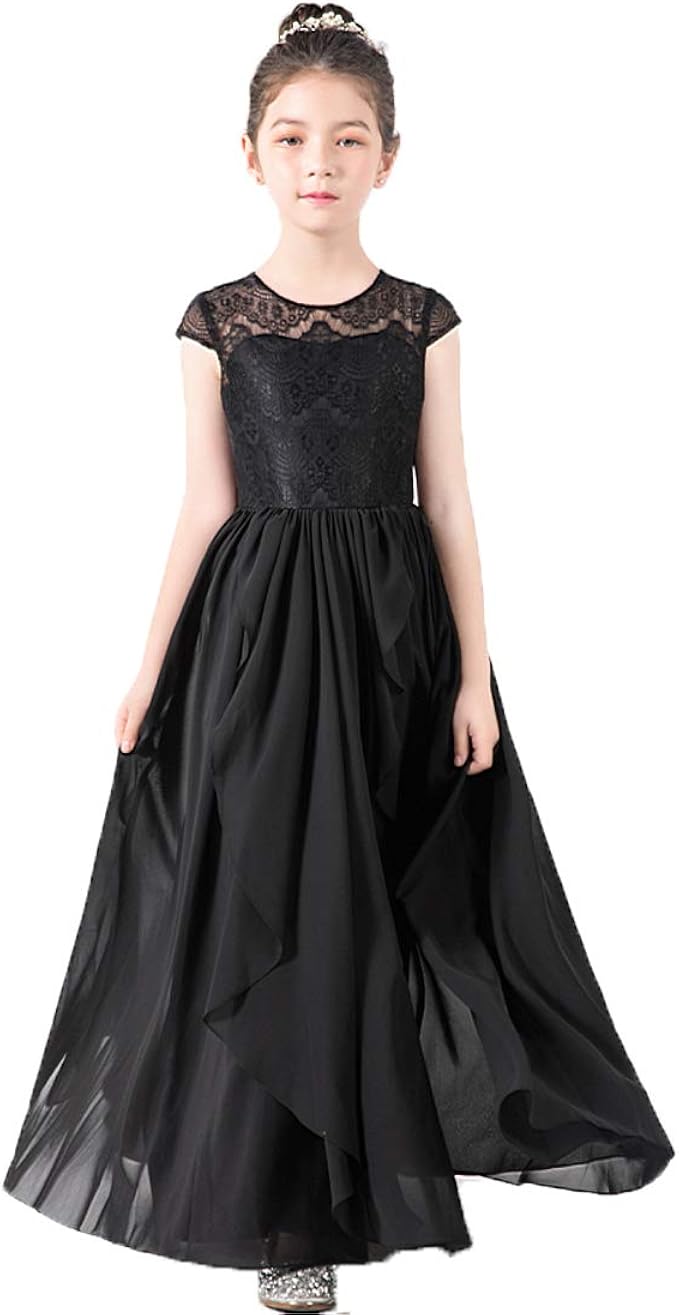 Amazon Forpendドレス 子供 女の子 レースフォーマル ピアノ発表会 結婚式 子供服 110 1 130 140 150シフォン ロング ワンピース ブラック フォーマル 通販