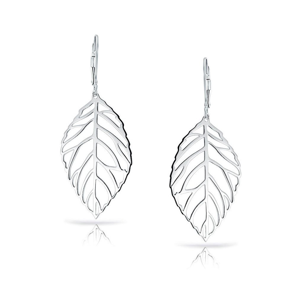 Grandi orecchini pendenti a forma di foglia aperta in stile tribale boho leggero con piuma, chiusura a leva, gioielli western per donne in argento sterling .925