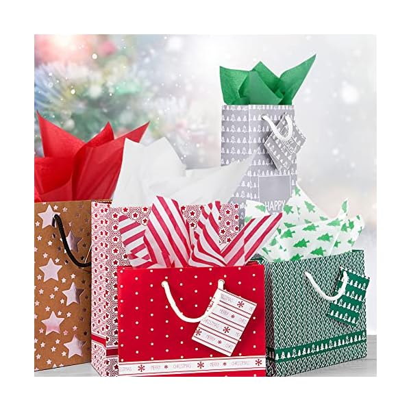 Blisstime Geschenkpapier für Weihnachten, 35 x 50 cm, Weiß/Rot/Grün/Rot gestreift, Weihnachtsbäume – Bild 6