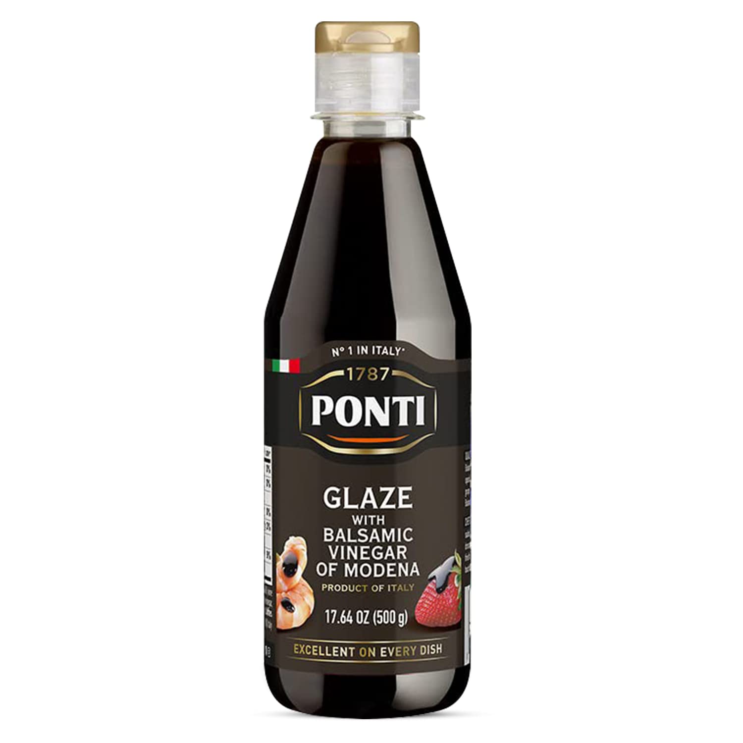 Ponti Glaze with Balsamic Vinegar 17.6oz (500ml) Large - Concentrated Thick Drizzle with Grape Must & Vinegar of Modena Sweet Sour Tangy Flavor - Italian