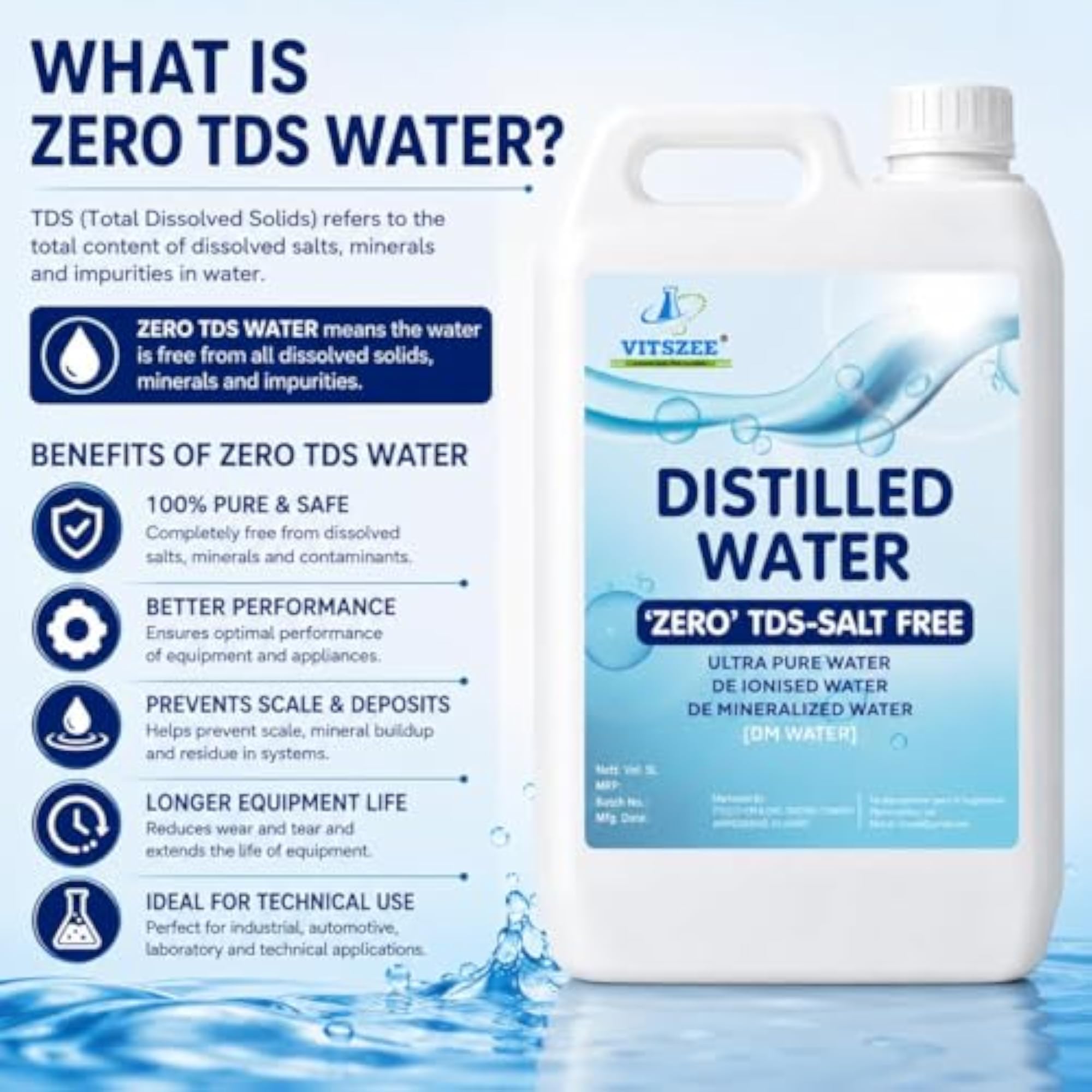 Zero TDS Ultra Pure Di-Ionised Distilled Water 5 Litre