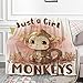 Monkey Blanket Gifts for Girl Woman Flannel Fleece Just A Girl Who Loves Monkeys Blankets Gift for Family Friend Kids Adult Couch Bedroom Birthdays 60X80 in for Adults
