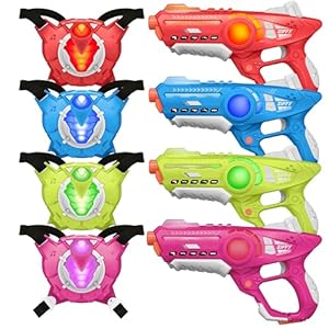 ZIFFY Laser Tag Guns Set of 4 with Vests, Multi-Functional Laser Tag Indoor&Outdoor Family Games, Birthday Gift, Group Activity, Ages 8+(Multi-Color)