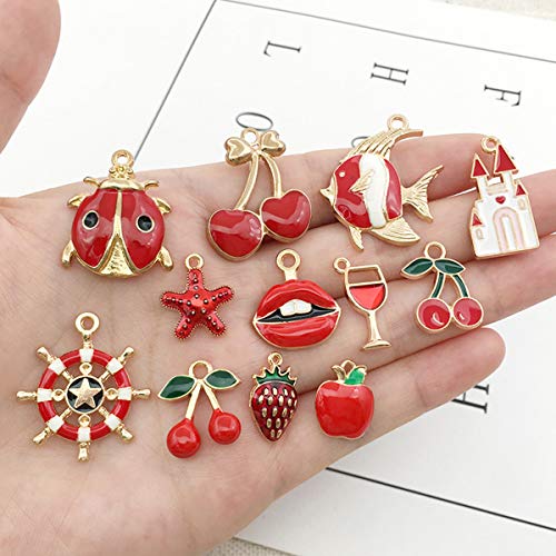 Tangser 31 Pcs Assorted Red Plated Enamel Pendants Necklace Bracelet Charms, Animal Fruit Charm Pendant Diy For Necklace Bracelet Jewelry Making And Crafting #TOP2