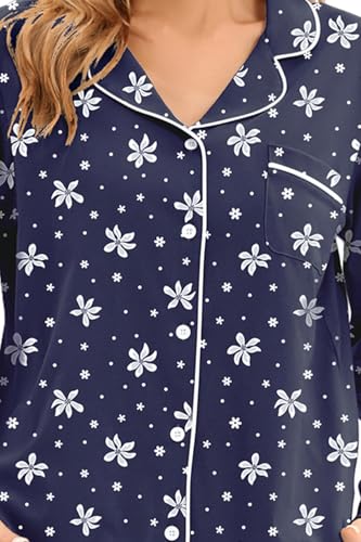 Image of LUBOT 100% Cotton Pajamas for Women Pajama Set 2 Piece PJ Sleepwear Set Soft Ladies Button Knit Long Sleeve Loungewear XS-XXL