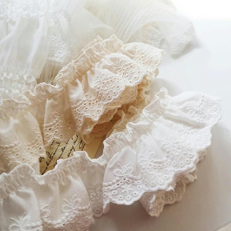 Tessuto di pizzo con fiori ricamati di lusso largo 7 cm con decalcomania bambola marionetta fai da te cucito abbigliamento colletto volant accessorio da sposa-beige 7 cm_a-10 iarde