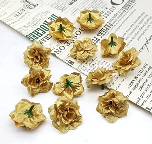Image of SATYAM KRAFT 12 Pcs Artificial Eden Rose Flower Heads | Fabric Fake Roses for Home Decoration, Mandir Pooja, Wedding, DIY Craft & Cake Decoration, Floral Arrangements (4 cm) (Golden)