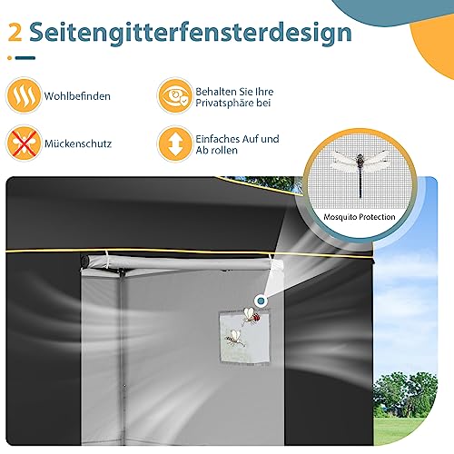 Image of HOTEEL 3x3 Folding Gazebo Waterproof Stable 3x3 with 4 Side Parts, UV Protection 50 + Folding Gazebo for Party, Camping, Beach, Black
