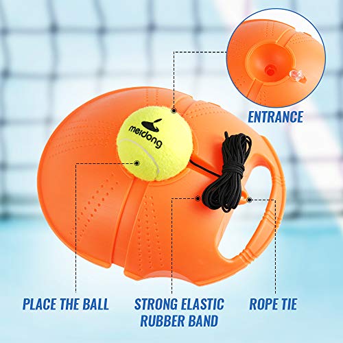 MEIDONG Tennis Trainer Rebound Baseboard with 3 Long Rope Balls Great for Singles Training, Self-Study Practice, Tennis Training Tools for Kids Adults Beginners (Orange) - Thumbnail 2