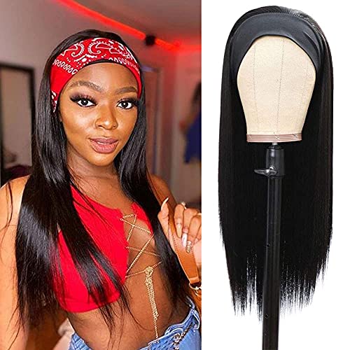 G&T Headband Wig For Women Black Straight Synthetic Headband Wig Glueless Heat Resistant Natutal Looking For Daily Party Use 24 Inch #TOP3