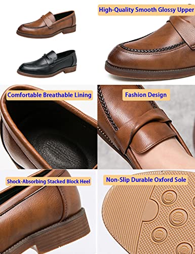 Men's Leather Penny Loafers Dress Shoes,Classic Comfort Slip On Stacked Oxford Soft Sole Business Casual Formal Derby2