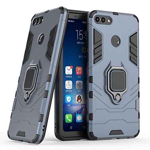 LuluMain Compatible con Huawei Y9 (2018) Funda, Anillo Metálico Sujeción Soporte Antichoque Caja (Funciona con el Montaje de Coche Magnético) Doble Capa Case Carcasa para Huawei Y9 2018 (Azul Marino)