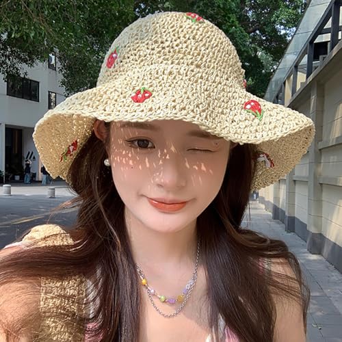 Sombrero de playa plegable con ala ancha beige para mujer miniatura 4