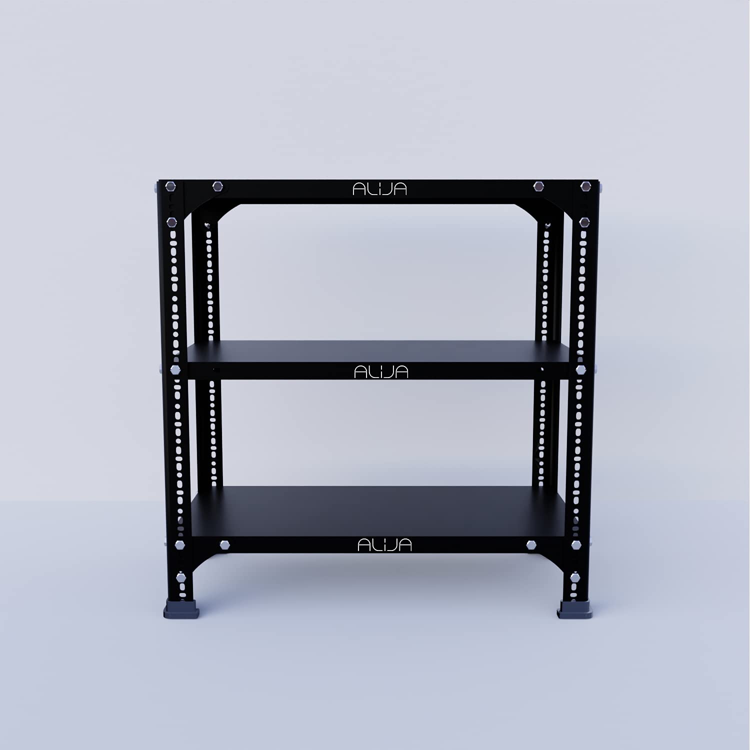 ALIJA Slotted Metal Rack - 3 Shelves, Black -3 ALIJA Slotted Metal Rack - 3 Shelves, Black -3