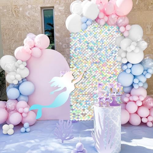 Image of Rainbow Silver Sequin Wall Panel for Birthday Wedding Engagement Mermaid Wall Disco Decoration (12 Panels)