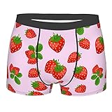 Herren Boxershorts Erdbeere Unterwäsche Trunks Weich Atmungsaktiv Stretch Breiter Bund Unterwäsche mit Ausbuchtbeutel für Herren, Rosa Erdbeere, L