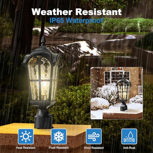 Dusk to Dawn Outdoor Post Light for Garden Entryway Backyard Patio, 2 Pack Waterproof Aluminum Post Lantern Fixture, Outside Pole Lamp Post Light with Water Ripple Glass
