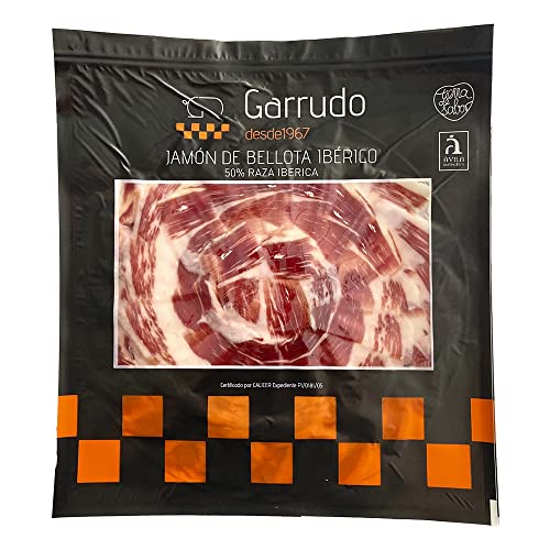 GARRUDO DESDE 1967, Pack de 10 Sobres de Jamón de Bellota Ibérico 50% Raza Ibérica - Sobres de jamón iberico de bellota de 100 Gr - Cortados a Mano - Normativa del Ibérico - Jamones Garrudo Cover