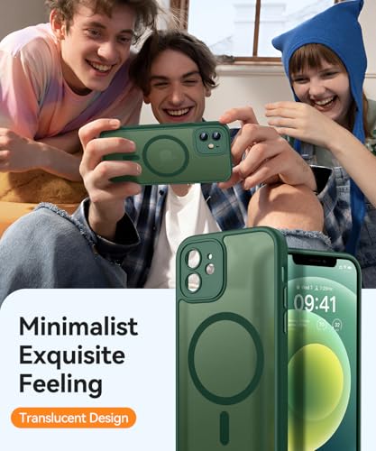 Image of CANSHN Magnetic for iPhone 12 Mini Case, Upgraded [Full Camera Protection] [Compatible with Magsafe] [Translucent Matte] Shockproof Protective Phone Case for iPhone 12 Mini 5.4 inch - Deep Green