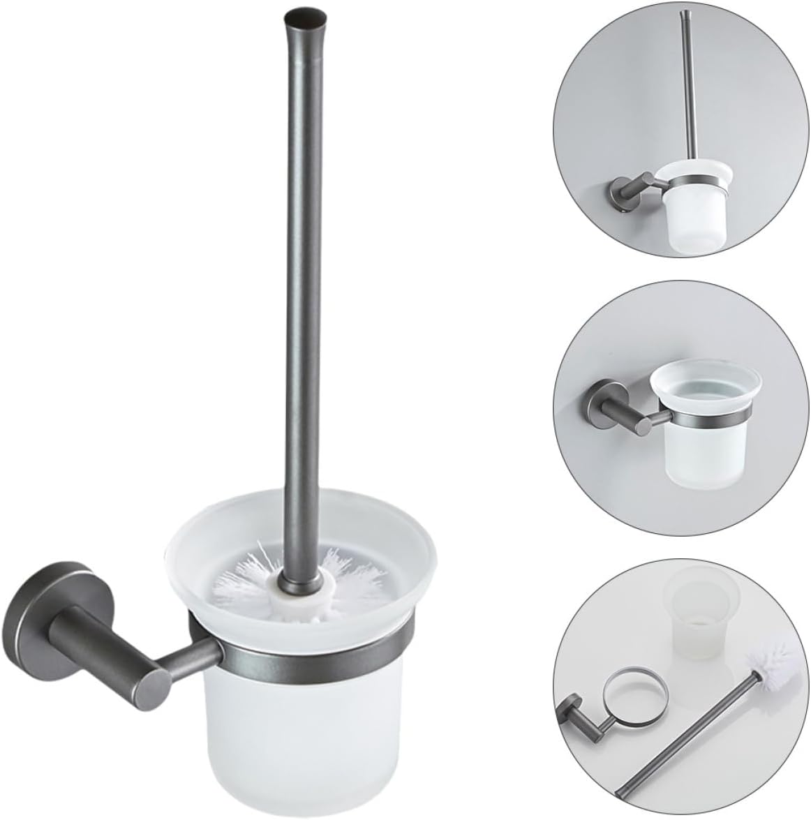Chic Wall-Mounted Toilet Brush Set with Round Glass Base Easy to Clean and Store Stylish Bathroom Essential for Home Use