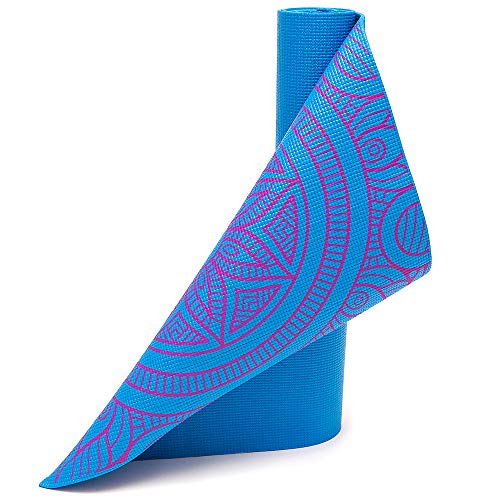 Tapete Yoga Mat Pilates PVC Com Estampa e Bolsa - AZUL CLARO