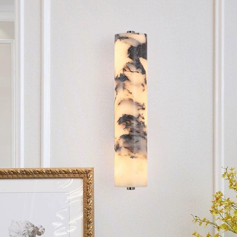 OZBMA Black Alabaster Wall Lamp Japanese Style Marble Lighting Fixture Cylinder Art Decor Led Lampshade Apartment Aesthetic Mount Sconce for Living Room Hallway Entryway Nightstands