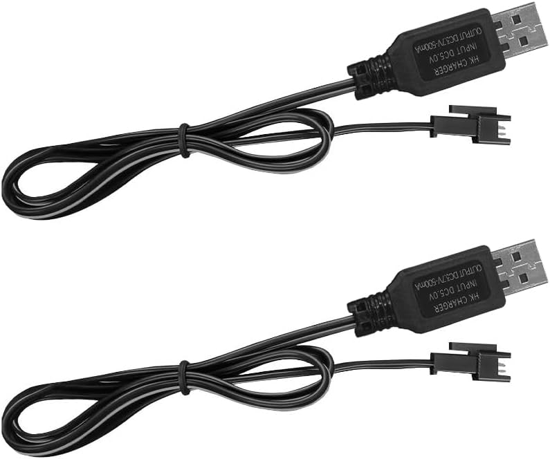 3.7V USB Charger Cable with SM-2P Connector for RC Cars Boat Trucks 1S Li-ion and Li-Po Battery(2 Pack)