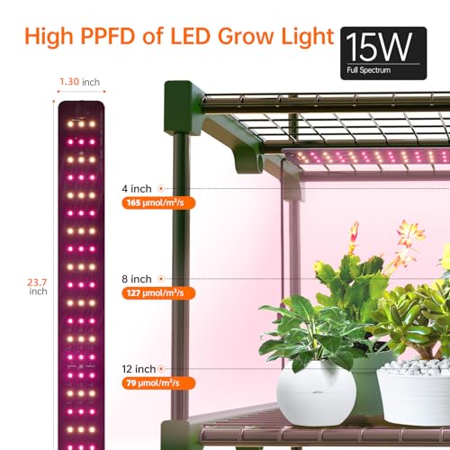Indoor Greenhouse with Grow Lights, 4 Tier 27.2" L×19.9" W×61.8" H Mini Greenhouse with Zippered PVC Cover for Seed Starting Trays, Dimmable 2FT 60W Plant Light for Indoor Plants with Timer