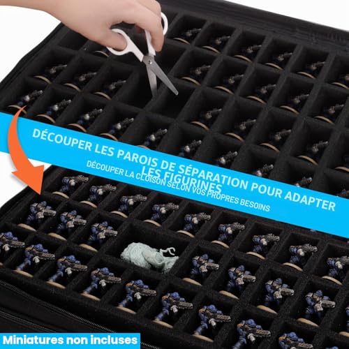 Meetikar Mallette de rangement miniatures compatible avec les miniatures 40k et DND - 120 emplacements - Avec 3 inserts en mousse - Convient pour les miniatures de 20 mm à 32 mm, bleu – vue 4