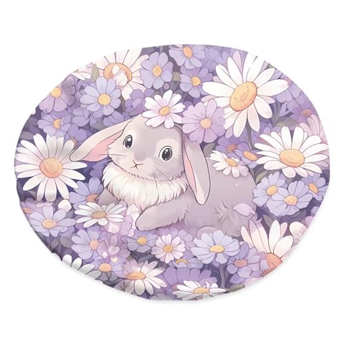 Image of Kids Satin Sleep Cap - Double Layer Satin Bonnet - Night Cap With Rabbit Daisy Print - Gifts for Frizzy, Curly or Straight Hair Toddler Children - Spring to Winter