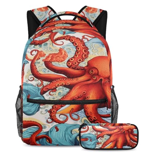 Sac de voyage pour étudiants grand format avec sa trousse assortie animaux marins