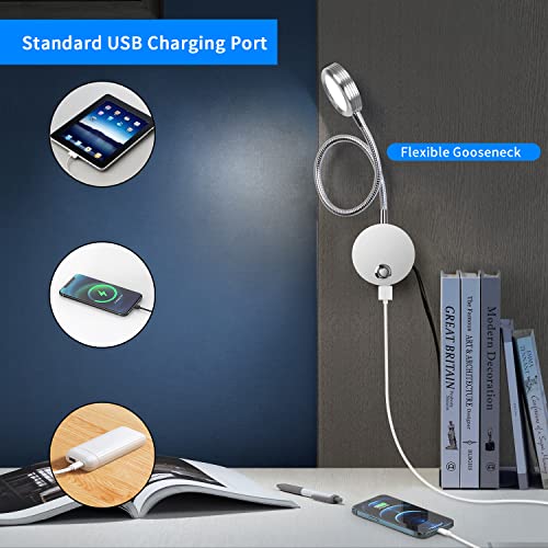 ERWEY Lampe de Lecture Murale, Lampe de Chevet LED Chambre Applique avec Bouton Tactile Lumière Réglable 3000K-6000K, 3W 360° Lampe Col de Cygne Flexible avec Port de Charge USB, Argent - Image 5