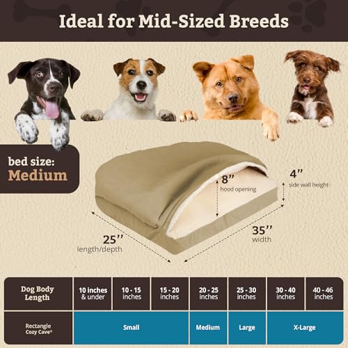 Image of Snoozer Rectangle Cozy Cave Dog Bed, Hooded Dog Bed, Khaki (M)