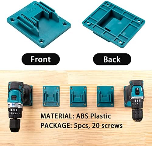 5 Packs Tools Drill Mount Holder, Fit for Makita 18V Li-ion Drill Tools Holder Dock Hanger with 20 Screws(cyan-blue)