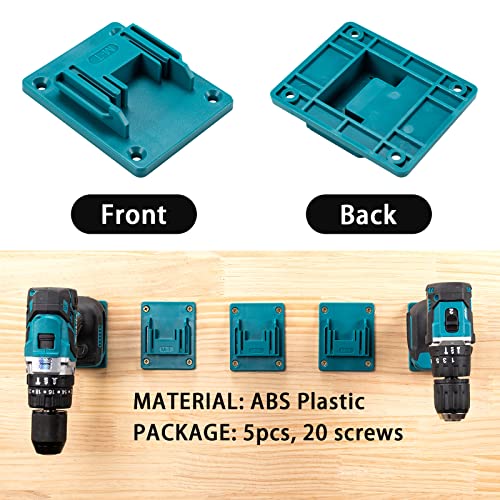 5 Packs Tools Drill Mount Holder, Fit for Makita 18V Li-ion Drill Tools Holder Dock Hanger with 20 Screws(cyan-blue, No Tool)