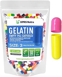 Capsules Express- Size 3 Multi-Colored Empty Gelatin Capsules- Kosher - Pure Gelatin Pill Capsule - DIY Powder Filling (100)