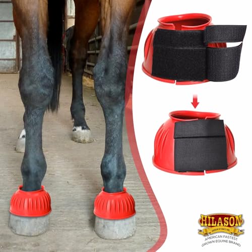 Image of HILASON Western Horse Rubber PVC Ribbed Double Hook and Loop Bell Boots Training Protective Shock Absorbing Leg